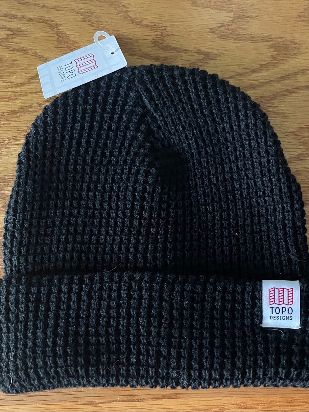 Topo Designs Black Waffle Knit Cuffed Beanie